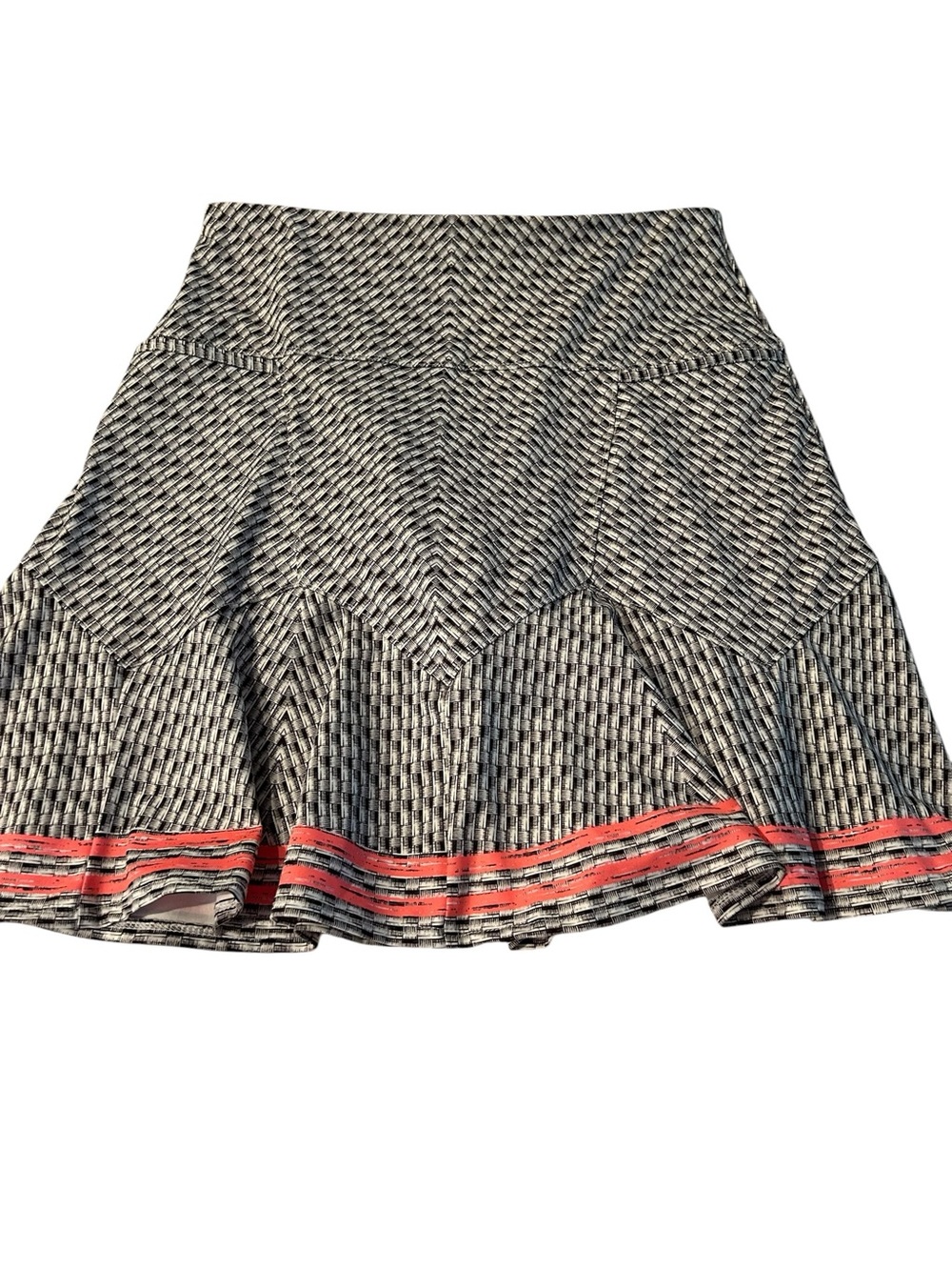 Lucky in Love Black & White Printed Skater Skirt with Coral Hem Stripes